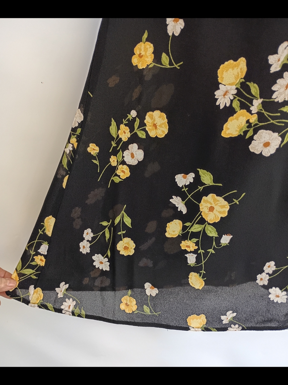 Reformation Dietrich Black Yellow Floral Dress Midi Flare Skirt Open Back Large - Picture 8 of 12